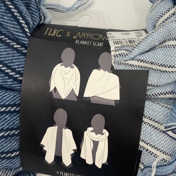 Twig & Arrow Blue Striped Blanket Scarf - New with Tags - Picture 2 of 5